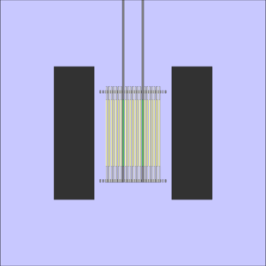 xz-plot of the tutorial research reactor at the plane of two control rods (control rods inserted).