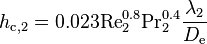 
h_{\text{c},2} = 0.023 \text{Re}_2^{0.8} \text{Pr}_2^{0.4} \frac{\lambda_2}{D_{\text{e}}}
