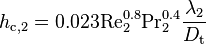 
h_{\text{c},2} = 0.023 \text{Re}_2^{0.8} \text{Pr}_2^{0.4} \frac{\lambda_2}{D_{\text{t}}}
