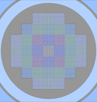 Horizontal geometry plot of a Serpent model for the Er-UO2 SMR core.