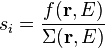 
s_i = \frac{f(\mathbf{r},E)}{\Sigma(\mathbf{r},E)}

